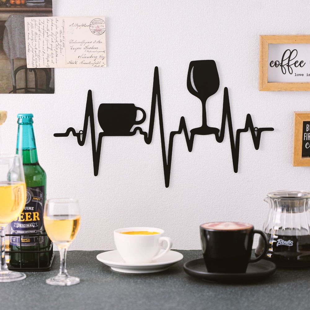 Heartbeat Coffee And Wine Bar Sign 15.75 X 9.04 Inch Rustic Black Metal Wine🐼